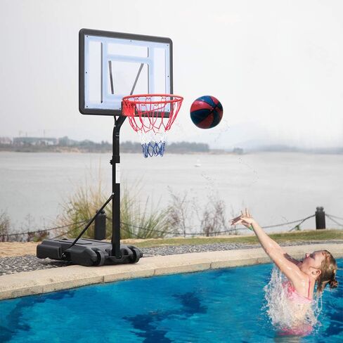Basketball Hoop Backboard Stand System Portable Removeable Basketball Hoop & Goals Outdoor/Indoor Poolside Hoop Adjustable Height 1.15m-1.35m Basketball Set, Clear Backboard Black Stand in Saudi Arabia