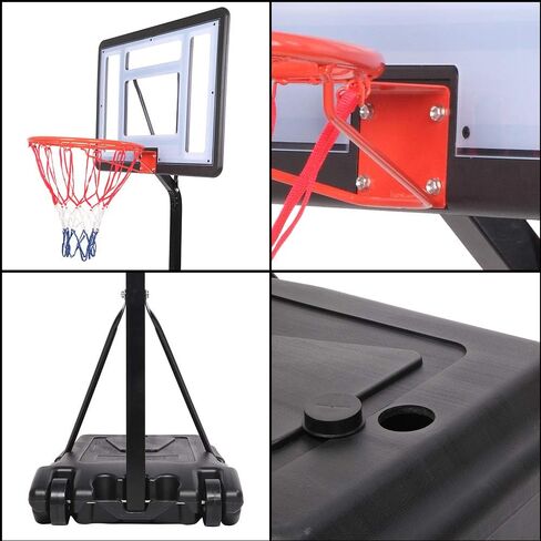 Basketball Hoop Backboard Stand System Portable Removeable Basketball Hoop & Goals Outdoor/Indoor Poolside Hoop Adjustable Height 1.15m-1.35m Basketball Set, Clear Backboard Black Stand in Saudi Arabia