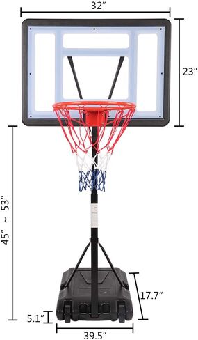 Basketball Hoop Backboard Stand System Portable Removeable Basketball Hoop & Goals Outdoor/Indoor Poolside Hoop Adjustable Height 1.15m-1.35m Basketball Set, Clear Backboard Black Stand in Saudi Arabia