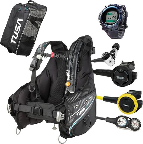 TUSA Gear Essentials Soverin Alpha BCD Package w/DC Solar Wrist Computer, RS-790 Regulator, SS-0001 Safe Second/Octo, SCA-270 Pressure Gauge/Compass Console and Roller Mesh Bag in Saudi Arabia