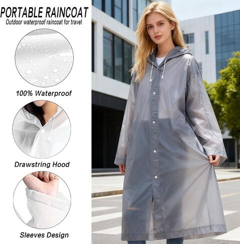 1 Pcs Rain Coats, Lightweight Rain Coat Waterproof Gear, Reusable EVA Ponchos, with Hood and Drawstring, for Men and Women in Saudi Arabia
