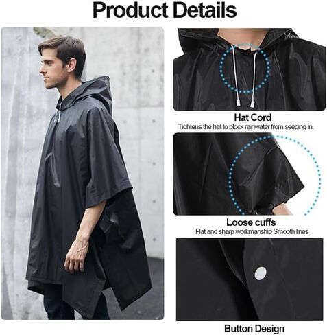 معطف مطر للرجال والنساء، معطف مطر بغطاء للرأس مقاوم للماء مع رباط، معطف مطر خفيف الوزن قابل لإعادة الاستخدام للبالغين in Saudi Arabia