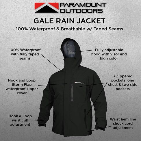 سترة Paramount Outdoors Gale Rain للرجال مقاومة للماء ومسامية لصيد الأسماك مع غطاء رأس، ودرزات مبطنة in Saudi Arabia
