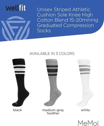 MeMoi Wellfit Unisex Striped Athletic Cushion Sole Knee High Cotton Blend 15-20mmHg Graduated Compression Socks in Saudi Arabia