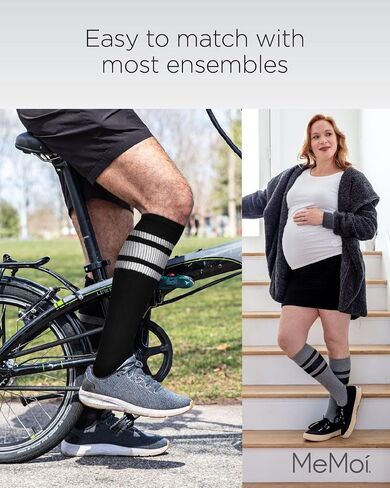 MeMoi Wellfit Unisex Striped Athletic Cushion Sole Knee High Cotton Blend 15-20mmHg Graduated Compression Socks in Saudi Arabia