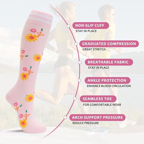 fenglaoda Compression Socks for Women 4 Pairs Knee High Cute Socks for Nurses Pregnancy Travel Flight in Saudi Arabia