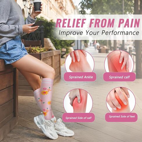 fenglaoda Compression Socks for Women 4 Pairs Knee High Cute Socks for Nurses Pregnancy Travel Flight in Saudi Arabia