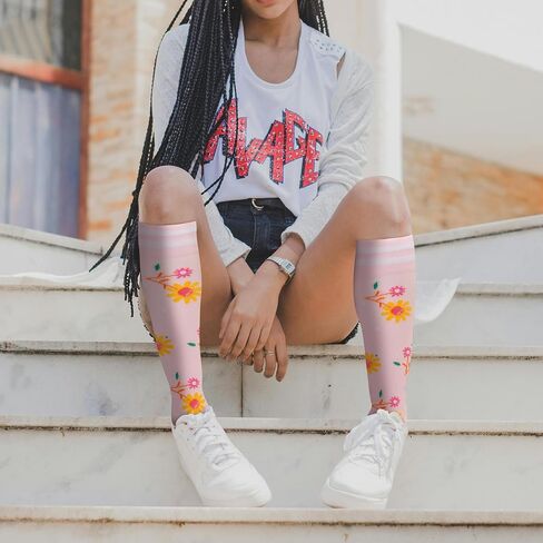 fenglaoda Compression Socks for Women 4 Pairs Knee High Cute Socks for Nurses Pregnancy Travel Flight in Saudi Arabia