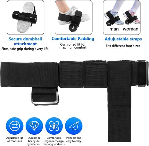 Dumbbell Foot Attachment Adjustable Ankle Weight Straps for Leg Workouts, Tibialis Trainer Hip Flexor Exercises Secure Fit for Hamstring Curls, Leg Extensions Home Gym Training in Saudi Arabia