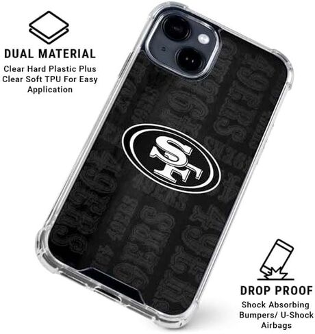 Skinit Clear Phone Case Compatible with iPhone 15 - Officially Licensed NFL San Franciso 49ers Black & White Design in Saudi Arabia