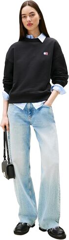 Tommy Jeans Women's Medium Weight Pullover Crewneck with Embroidered Flag Logo in Saudi Arabia