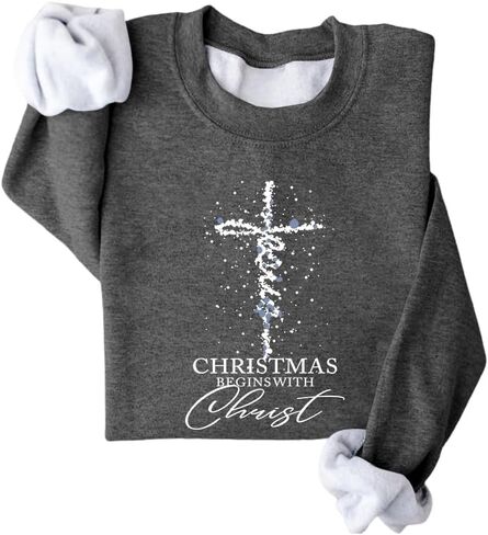 Sweatshirts for Women Christmas Begins with Christ Long Sleeve Shirts Pullover Christian Religious Faith Tops in Saudi Arabia