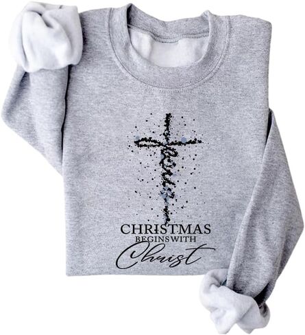 Sweatshirts for Women Christmas Begins with Christ Long Sleeve Shirts Pullover Christian Religious Faith Tops in Saudi Arabia