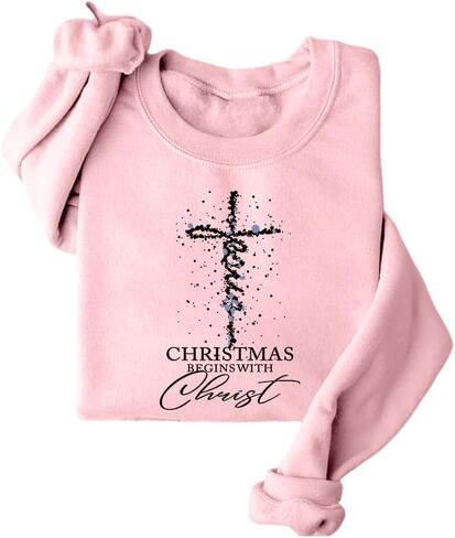 Sweatshirts for Women Christmas Begins with Christ Long Sleeve Shirts Pullover Christian Religious Faith Tops in Saudi Arabia