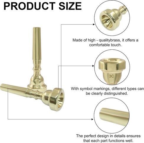 3 Pack 7C 5C 3C Compatible Trumpet Mouthpiece Set, Silver Trumpet Accessories Brass Trumpet Mouthpiece, Cleaning Cloth Mouthpiece for Beginners Professional Players in Saudi Arabia