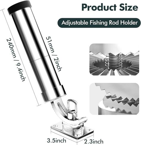 حامل قضيب لقارب الصيد، 2 عبوة من الفولاذ المقاوم للصدأ 316 360 درجة قابل للتعديل على سطح السفينة حامل عمود قضيب الصيد لليخوت البحرية in Kuwait