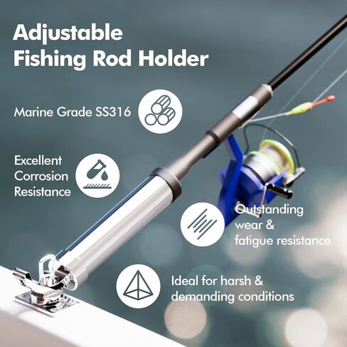 حامل قضيب لقارب الصيد، 2 عبوة من الفولاذ المقاوم للصدأ 316 360 درجة قابل للتعديل على سطح السفينة حامل عمود قضيب الصيد لليخوت البحرية in Kuwait