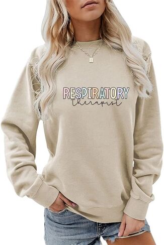 Women's Sweatshirt Respiratory Therapist Letter Print Long Sleeve Crew Neck Graphic Pullover Top Cotton Casual Shirt in Kuwait