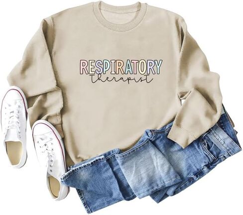 Women's Sweatshirt Respiratory Therapist Letter Print Long Sleeve Crew Neck Graphic Pullover Top Cotton Casual Shirt in Kuwait