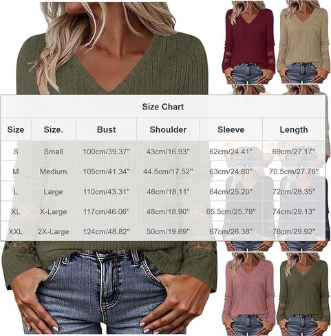 V Neck Long Sleeve Shirts for Women Casual Fall Tops Soft Cozy Tunic Sweaters Fashion Clothes Loose Fit 2025 in Saudi Arabia