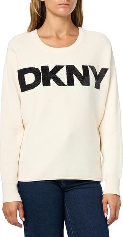 سترة نسائية من DKNY بأكمام طويلة ورقبة دائرية وشعار in Saudi Arabia