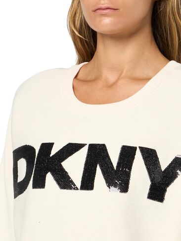 سترة نسائية من DKNY بأكمام طويلة ورقبة دائرية وشعار in Saudi Arabia