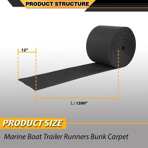 12" x 100ft Outdoor Boat Trailer Bunk Carpet for Boat Trailer Runner Decks Patios Boat Docks Porches, Black Roll Marine Carpet, Replacement Parts Ribbed Double Carpet in Saudi Arabia