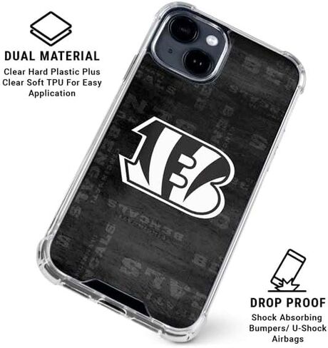 Skinit Clear Phone Case Compatible with iPhone 15 - Officially Licensed NFL Cincinnati Bengals Black & White Design in Saudi Arabia