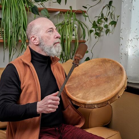 ARAW Shaman Native American Drumbeater, Drumstick Natural Wood Handle, Leather Head Beater (Brown) in Kuwait