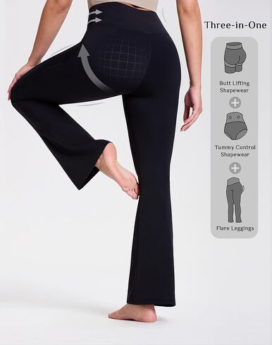 Butt Lifting Pads Flared Pants for Women with a Sculpting Hip Enhancer | 3-in-1 Tummy Control Shapewear Yoga Pants in Kuwait