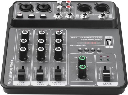 Audio Mixer 4 Channel Mixing Console 48V Phantom Power for Home Studio Recording DJ Network Live Broadcast Type-C Power Supply BT MP3 USB Recording Input Portable Sound Mixing Console in Saudi Arabia