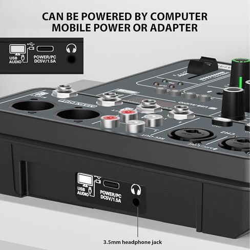 Audio Mixer 4 Channel Mixing Console 48V Phantom Power for Home Studio Recording DJ Network Live Broadcast Type-C Power Supply BT MP3 USB Recording Input Portable Sound Mixing Console in Saudi Arabia