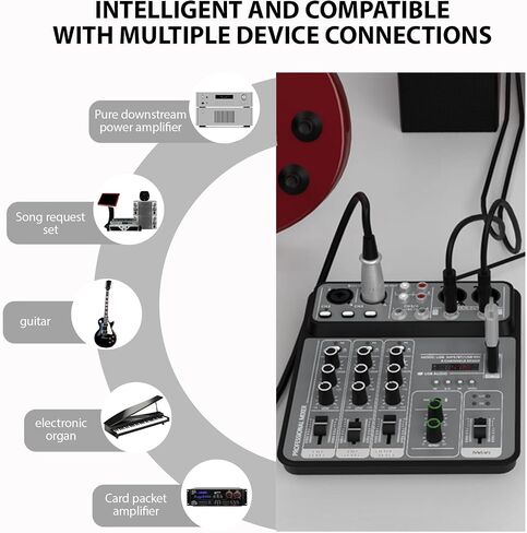 Audio Mixer 4 Channel Mixing Console 48V Phantom Power for Home Studio Recording DJ Network Live Broadcast Type-C Power Supply BT MP3 USB Recording Input Portable Sound Mixing Console in Saudi Arabia