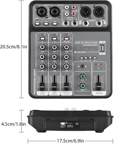 Audio Mixer 4 Channel Mixing Console 48V Phantom Power for Home Studio Recording DJ Network Live Broadcast Type-C Power Supply BT MP3 USB Recording Input Portable Sound Mixing Console in Saudi Arabia