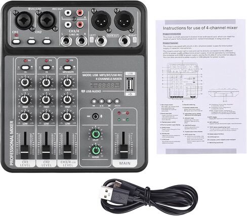 Audio Mixer 4 Channel Mixing Console 48V Phantom Power for Home Studio Recording DJ Network Live Broadcast Type-C Power Supply BT MP3 USB Recording Input Portable Sound Mixing Console in Saudi Arabia