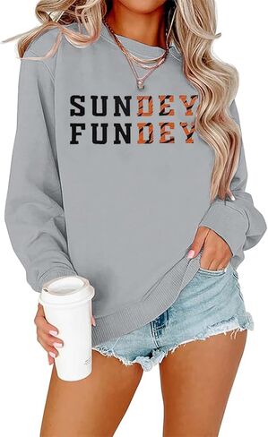 VILOVE Game Day سويت شيرت نسائي Sundey Fundey سويت شيرت بغطاء للرأس لموسم كرة القدم وقميص الأحد برقبة دائرية in Kuwait
