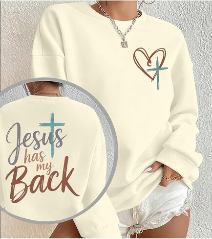 JINTING Women Jesus Sweatshirt Christian Faith Shirt Jesus Has My Back Sweatshirts Bible Verse Inspirational Pullover in Saudi Arabia
