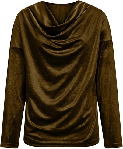 Fall Winter Velvet Tops for Women 2026 Fashion Cowl Neck Shirts Casual Long Sleeve Solid Color Blouses Loose T-Shirts in Saudi Arabia