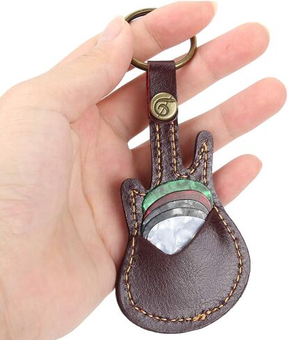 Guitar Pick Bag, Portable Leather Brass Guitar Pick Sleeve Holder Including Pick Accessories (Brown) in Saudi Arabia