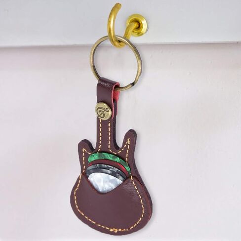Guitar Pick Bag, Portable Leather Brass Guitar Pick Sleeve Holder Including Pick Accessories (Brown) in Saudi Arabia