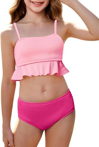 Century Star Cute Swimsuits for Teen Girls Bikini 2 Pieces Adjustable Strap Bathing Suits Ruffled Swimwear 7-14 Years in Saudi Arabia