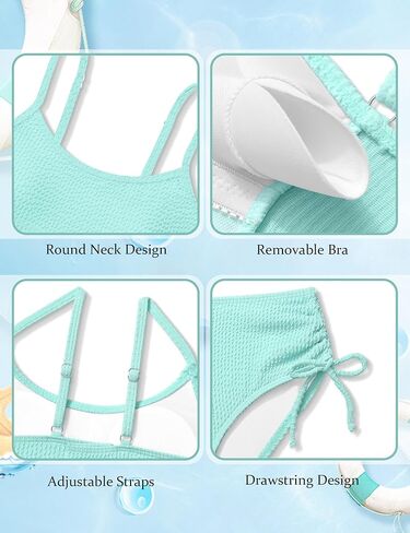 الفتيات ملابس السباحة بلون قابل للتعديل السباغيتي الأشرطة الرباط قطعتين مجموعة البكيني الفتيات ثوب السباحة ل 9-16Y in Kuwait