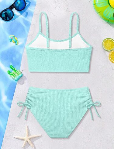 الفتيات ملابس السباحة بلون قابل للتعديل السباغيتي الأشرطة الرباط قطعتين مجموعة البكيني الفتيات ثوب السباحة ل 9-16Y in Kuwait