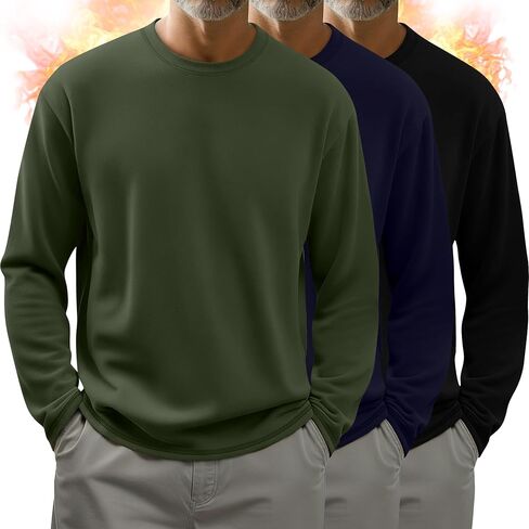 3 Pack Men's Big and Tall Thermal Shirts Fleece Lined Long Sleeve Crew neck T-shirt Loose Fit Casual Pullover Tops in Saudi Arabia