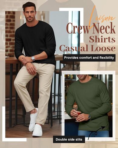 3 Pack Men's Big and Tall Thermal Shirts Fleece Lined Long Sleeve Crew neck T-shirt Loose Fit Casual Pullover Tops in Saudi Arabia