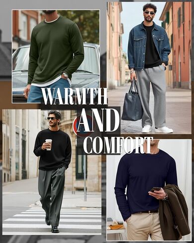 3 Pack Men's Big and Tall Thermal Shirts Fleece Lined Long Sleeve Crew neck T-shirt Loose Fit Casual Pullover Tops in Saudi Arabia