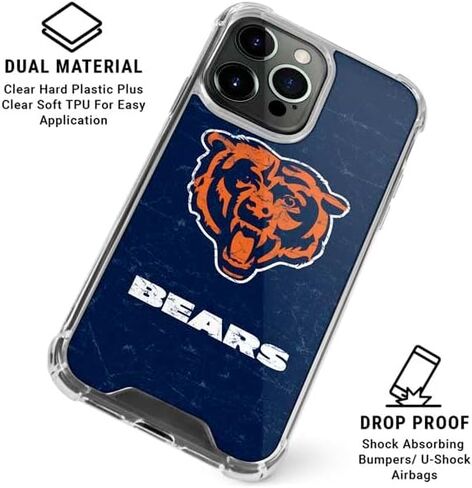 Skinit Clear Phone Case Compatible with iPhone 15 Pro - Officially Licensed NFL Chicago Bears - Alternate Distressed Design in Saudi Arabia
