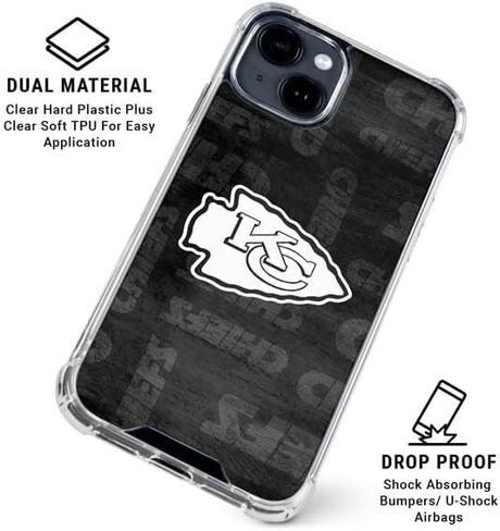 Skinit Clear Phone Case Compatible with iPhone 15 Plus - Officially Licensed NFL Kansas City Chiefs Black & White Design in Saudi Arabia