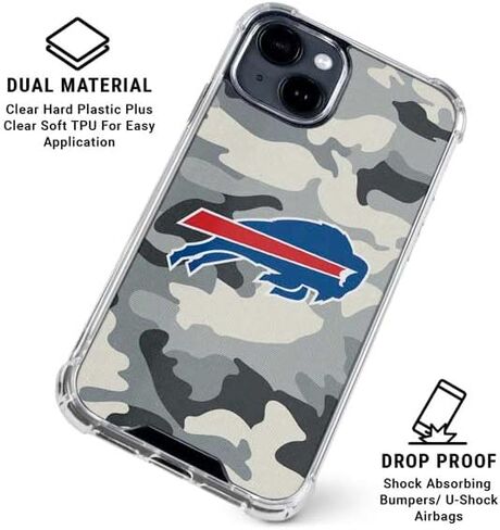 Skinit Clear Phone Case Compatible with iPhone 15 Plus - Officially Licensed NFL Buffalo Bills Camo Design in Saudi Arabia