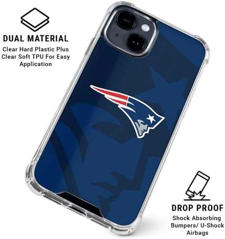 حافظة هاتف Skinit الشفافة متوافقة مع iPhone 15 Plus - تصميم رؤية مزدوجة مرخص رسميًا من NFL New England Patriots in Saudi Arabia